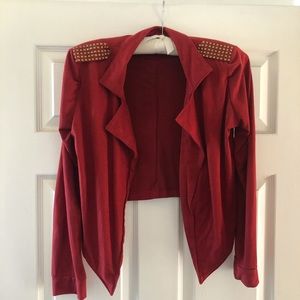 Cropped Soft Blazer w/ Gold Shoulder Detail